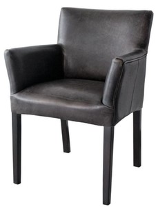 Casa Padrino chaise de salle à manger en cuir de luxe noir vintage / noir 64 x 61 x H. 85 cm - Chaise de cuisine en cuir véritable avec accoudoirs - Meuble de salle à manger