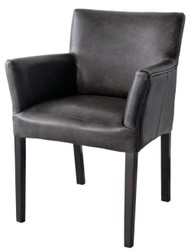 Casa Padrino luxury leather dining room chair vintage black / black 64 x 61 x H. 85 cm - Genuine leather kitchen chair with armrests - Dining room furniture