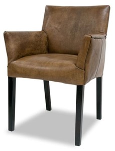 Casa Padrino chaise de salle à manger en cuir de luxe marron vintage / noir 64 x 61 x H. 85 cm - Chaise de cuisine en cuir véritable avec accoudoirs - Meuble de salle à manger