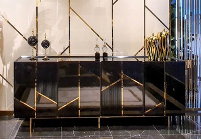 Casa Padrino buffet de luxe noir / or 220 x 50 x H. 85 cm - Buffet de salon avec 4 portes - Meubles de Luxe
