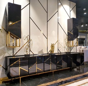 Casa Padrino ensemble meuble TV de luxe noir / or - 1 Armoire TV & 2 Armoires Murales - Meubles TV de salon de luxe - Qualité de Luxe