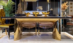 Casa Padrino luxury dining table black / gold 200 x 100 x H. 78 cm - Modern dining room table with glass top - Luxury dining room furniture