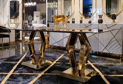Casa Padrino table de salle à manger de luxe or 200 x 100 x H. 77 cm - Table de salle à manger moderne avec plateau en verre - Mobilier de salle à manger - Collection de Luxe