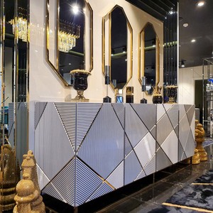 Casa Padrino ensemble de meubles de luxe blanc-gris / or - 1 Buffet avec 4 Portes & 3 Miroirs Muraux - Meubles de Salon - Qualité de Luxe
