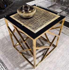 Casa Padrino table d'appoint de luxe avec plateau en verre or / noir 45 x 45 x H. 43 cm - Meubles de Salon - Meubles de Luxe