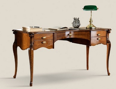 Casa Padrino scrivania Art Nouveau di lusso marrone / oro / verde - Tavolo da ufficio in mogano con 5 cassetti - Mobili per Ufficio Barocco e Art Nouveau - Fatto in Italia
