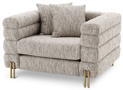 Casa Padrino fauteuil de luxe avec coussins beige / laiton 112 x 97 x H. 69 cm - Fauteuil de Salon - Fauteuil d'Hôtel - Mobilier de Luxe