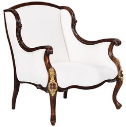 Casa Padrino luxury baroque armchair white / dark brown / gold - Magnificent living room armchair in baroque style - Baroque Living Room Furniture - Noble & Magnificent
