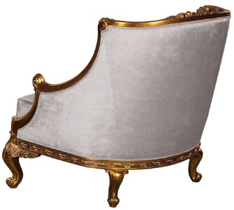 Casa Padrino Luxus Barock Sessel Silber / Gold - Prunkvoller Wohnzimmer Sessel im Barockstil - Barock Wohnzimmer Möbel - Edel & Prunkvoll