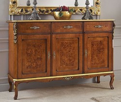 Casa Padrino buffet baroque de luxe en acajou marron / or - Armoire en bois massif noble avec 3 tiroirs et 3 portes - Mobilier Baroque - Qualité de Luxe - Fabriqué en Italie
