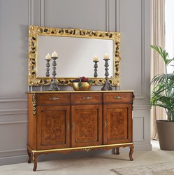 Casa Padrino buffet baroque de luxe en acajou marron / or - Armoire en bois massif noble avec 3 tiroirs et 3 portes - Mobilier Baroque - Qualité de Luxe - Fabriqué en Italie
