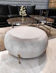 Casa Padrino tabouret rond luxe velours gris / or Ø 80 x H. 40 cm - Tabouret rond moderne - Tabouret de salon - Meuble de salon moderne