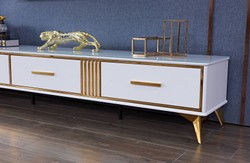 Casa Padrino armario de TV de lujo blanco / oro 200 x 40 x H. 41 cm - Aparador de salón moderno con 3 cajones - Mueble TV de salón moderno