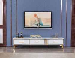 Casa Padrino armario de TV de lujo blanco / oro 200 x 40 x H. 41 cm - Aparador de salón moderno con 3 cajones - Mueble TV de salón moderno