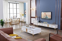 Casa Padrino armario de TV de lujo blanco / oro 200 x 40 x H. 41 cm - Aparador de salón moderno con 3 cajones - Mueble TV de salón moderno