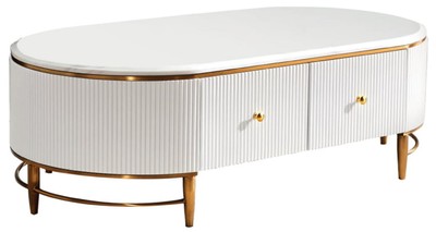 Casa Padrino table basse de luxe blanc / laiton / or 130 x 70 x H. 42 cm - Table de salon moderne avec 4 tiroirs - Mobilier de salon moderne