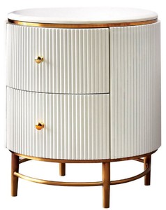 Casa Padrino table d'appoint de luxe blanc / laiton / or Ø 50 x H. 58 cm - Table de chevet ronde avec 2 tiroirs - Mobilier Moderne