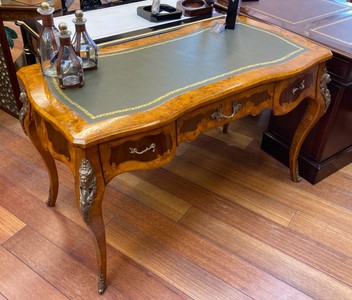 Casa Padrino bureau baroque de luxe marron clair / marron foncé / vert - Secrétaire artisanal en bois massif avec 3 tiroirs - Mobilier de bureau baroque noble 
