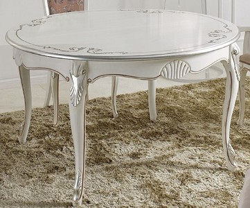 Casa Padrino tavolo da pranzo barocco di lusso bianco / argento - Tavolo da pranzo ovale allungabile in legno massello - Mobile da pranzo barocco - Qualità di Lusso - Fatto in Italia