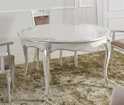 Casa Padrino mesa de comedor barroco de lujo blanco / plata - Mesa de comedor extensible ovalada de madera maciza - Muebles de comedor barrocos - Calidad de Lujo - Hecho en Italia