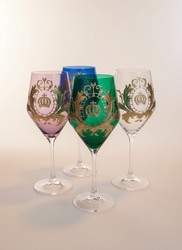 Pompöös by Casa Padrino conjunto de copas de vino de lujo colorido Ø 8,7 x A. 20,3 cm - Copas de vino con baño de oro de 24 quilates - Copas de vino pomposas diseñadas por Harald Glööckler