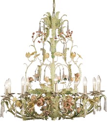Casa Padrino luxury Art Nouveau chandelier with Swarovski crystal glass roses & flowers green / multicolored Ø 100 x H. 90 cm - Baroque & Art Nouveau Living Room Chandeliers