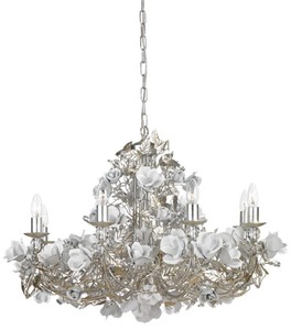 Casa Padrino araña de luces Art Nouveau de lujo con cristal Swarovski rosas plata / blanco Ø 85 x A. 60 cm - Araña de Luces de Salón Barroco y Art Nouveau - Calidad de Lujo - Hecho en Italia