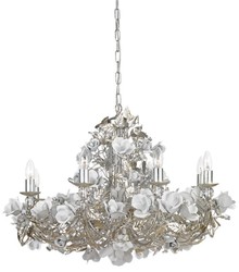 Casa Padrino luxury Art Nouveau chandelier with Swarovski crystal glass roses silver / white Ø 85 x H. 60 cm - Baroque & Art Nouveau Living Room Chandelier - Luxury Quality - Made in Italy