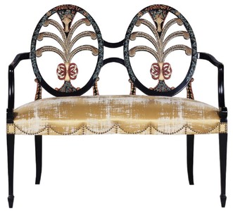 Luxus Jugendstil Massivholz Sitzbank Gold Schwarz Luxury Art Nouveau Solid Wood Bench Gold Black