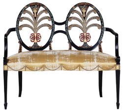 Casa Padrino Luxury Art Nouveau Bench with Armrests Gold / Black - Handmade Solid Wood Bench - Baroque & Art Nouveau Living Room Furniture