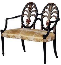 Casa Padrino Luxury Art Nouveau Bench with Armrests Gold / Black - Handmade Solid Wood Bench - Baroque & Art Nouveau Living Room Furniture