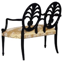 Casa Padrino Luxury Art Nouveau Bench with Armrests Gold / Black - Handmade Solid Wood Bench - Baroque & Art Nouveau Living Room Furniture