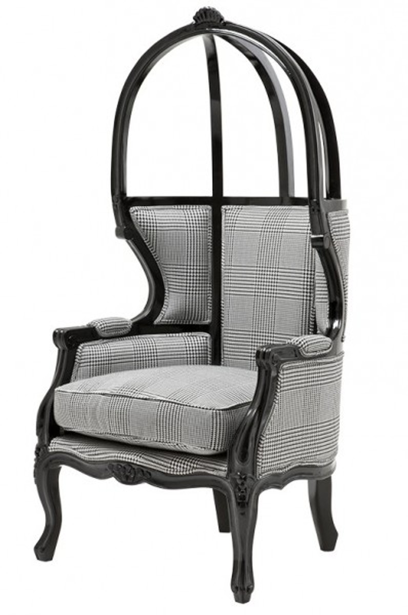Casa Padrino luxury baroque throne Black / Grey Plaid - Balloon Chair -Thron chair Tron Casa Padrino luxury baroque throne Black / Grey Plaid - Balloon Chair -Thron chair Tron