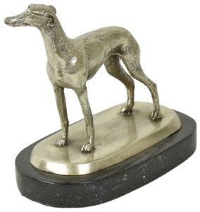 Casa Padrino figurine décorative de luxe en bronze lévrier argent / noir 22 x 13 x H. 19 cm - Sculpture en bronze avec socle en marbre - Figurine de décoration - Accessoires de décoration