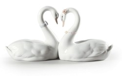 Luxus Deko Porzellan Skultur Figur Schwäne Weiß Luxury Deco Porcelain Sculpture Figure Swans White