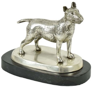 Casa Padrino figurine décorative de luxe en bronze chien bull terrier argent / noir 19 x 10 x H. 15 cm - Sculpture en bronze avec socle en marbre - Figurine de décoration