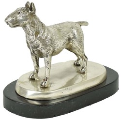 Casa Padrino figurine décorative de luxe en bronze chien bull terrier argent / noir 19 x 10 x H. 15 cm - Sculpture en bronze avec socle en marbre - Figurine de décoration