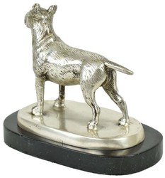 Casa Padrino figurine décorative de luxe en bronze chien bull terrier argent / noir 19 x 10 x H. 15 cm - Sculpture en bronze avec socle en marbre - Figurine de décoration