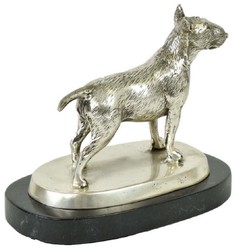 Casa Padrino figurine décorative de luxe en bronze chien bull terrier argent / noir 19 x 10 x H. 15 cm - Sculpture en bronze avec socle en marbre - Figurine de décoration