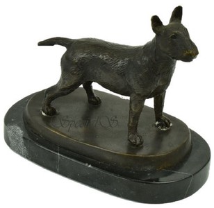 Casa Padrino figurine décorative de luxe en bronze chien bull terrier bronze / noir 19 x 10 x H. 15 cm - Sculpture en bronze avec socle en marbre - Figurine de décoration