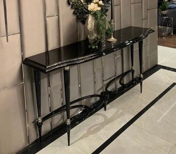 Casa Padrino console Art Déco de luxe noir / argent - Magnifique console en bois massif - Meubles Art Déco de Luxe