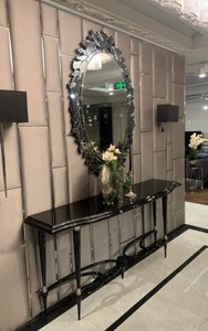 Casa Padrino console Art Déco de luxe avec miroir mural noir / argent - Console fait main en bois massif avec magnifique miroir - Meubles Art Déco de Luxe