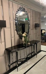 Casa Padrino console Art Déco de luxe avec miroir mural noir / argent - Console fait main en bois massif avec magnifique miroir - Meubles Art Déco de Luxe