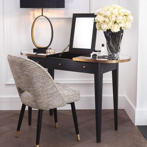 Casa Padrino table de maquillage de luxe anthracite / laiton 126 x 47 x H. 78,5-119,5 cm - Console de maquillage en acajou avec miroir rabattable et 3 tiroirs - Mobilier de chambre de luxe