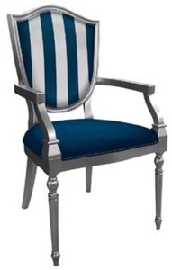 Casa Padrino chaise de salle à manger Art Déco bleu / argent - Chaise rayée en bois massif avec accoudoirs - Mobilier de Salle à Manger Art Déco