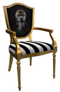 Casa Padrino chaise de salle à manger Art Déco avec accoudoirs noir / argent / or - Chaise en bois massif à rayures au design élégant - Mobilier de Salle à Manger Art Déco