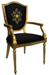 Casa Padrino chaise de salle à manger Art Déco noir / or - Chaise en bois massif avec accoudoirs et motif élégant - Mobilier de Salle à Manger Art Déco