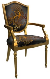 Casa Padrino chaise de salle à manger Art Déco gris / or - Chaise en bois massif avec accoudoirs et motif élégant - Mobilier de Salle à Manger Art Déco