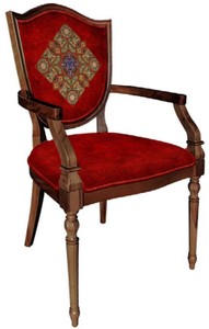 Casa Padrino chaise de salle à manger Art Déco bordeaux rouge / multicolore / marron - Chaise en bois massif avec accoudoirs et motif élégant - Mobilier de Salle à Manger Art Déco