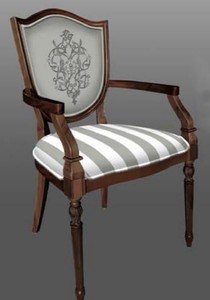 Casa Padrino chaise de salle à manger Art Déco avec accoudoirs gris / blanc / marron - Chaise en bois massif à rayures avec motif élégant - Mobilier de Salle à Manger Art Déco